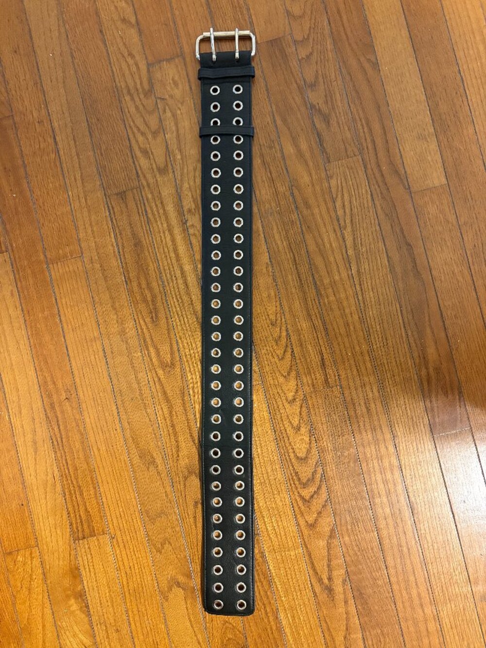 DYLAN LEX Black Leather Double Grommet Belt Silver Double Prong Buckle Rare
